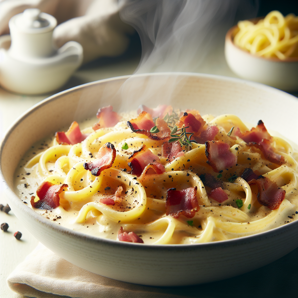 Creamy carbonara pasta with bacon and Parmesan