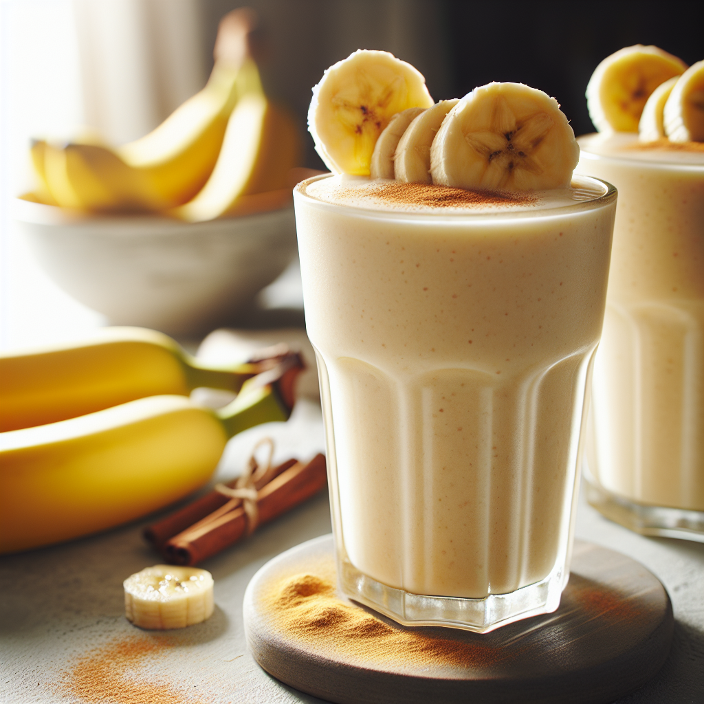 Creamy banana smoothie in tall glasses